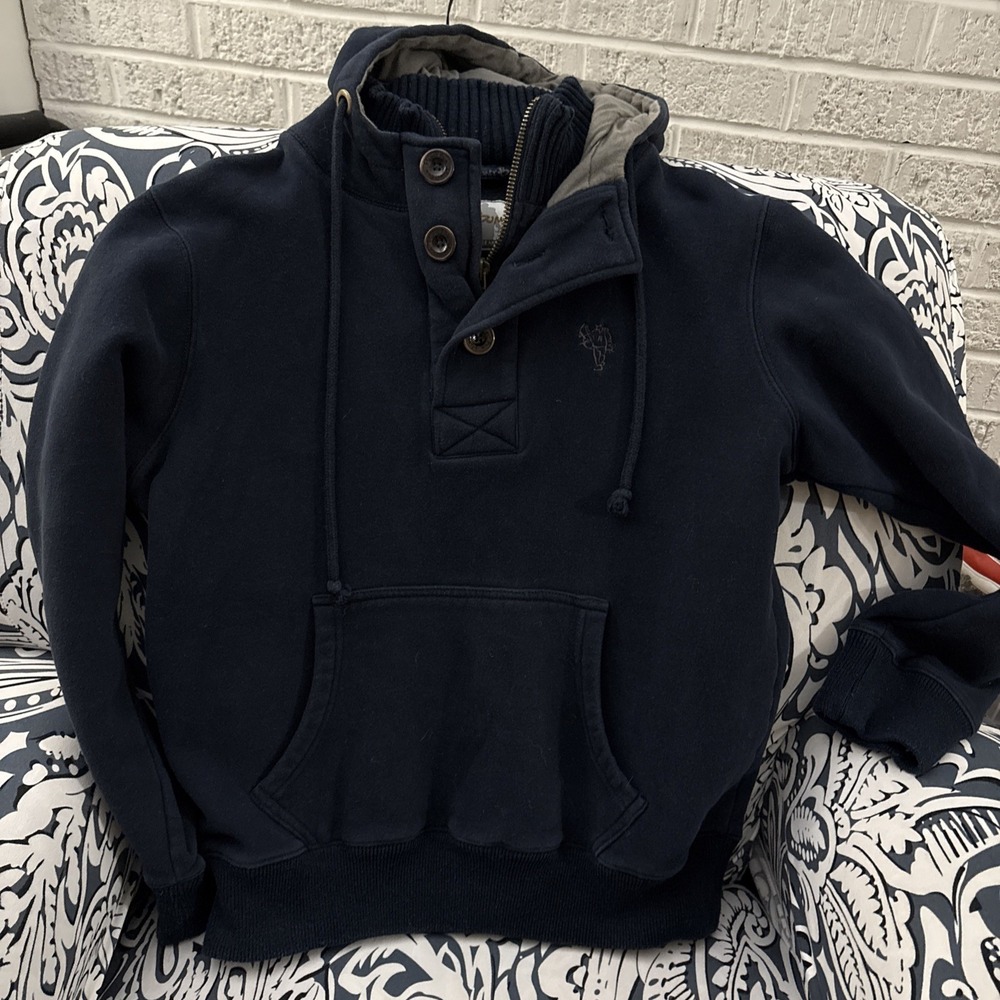 Men's hunt bum heavy duty pull over Neck Zip 3 button hoodie Navy Size S Warm